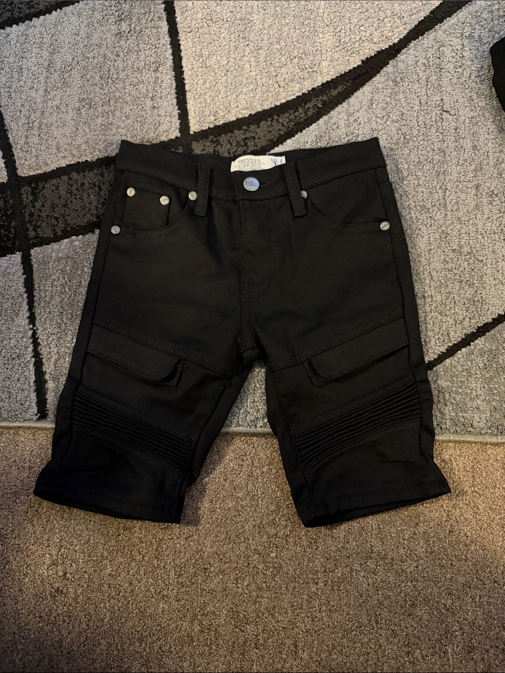 Kids Black Cargo Biker Shorts